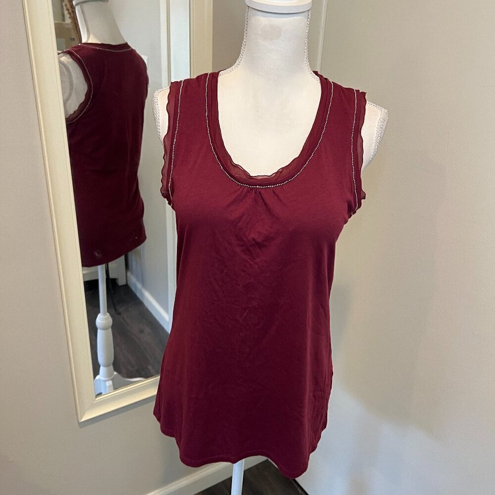 NWT J. Jill Maroon Beaded Tank Top, Size Small